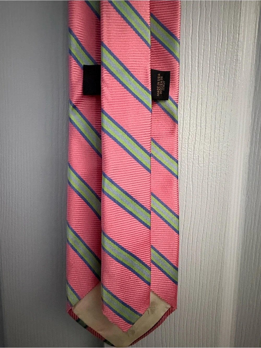 Brooks Brothers Pink Tie with Green and Blue Diagonal Stripes